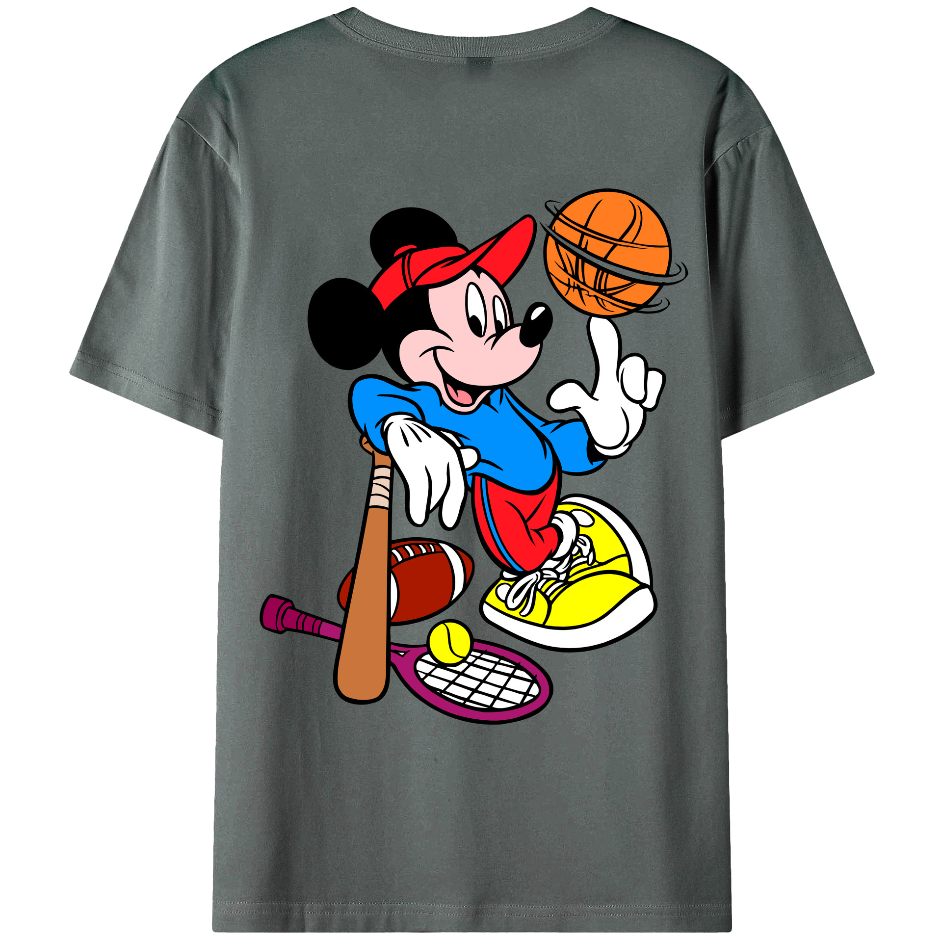 ミッキーマウス Mickey Mouse 綿100％ メンズ半袖Tシャツ（バックプリント） 通気性